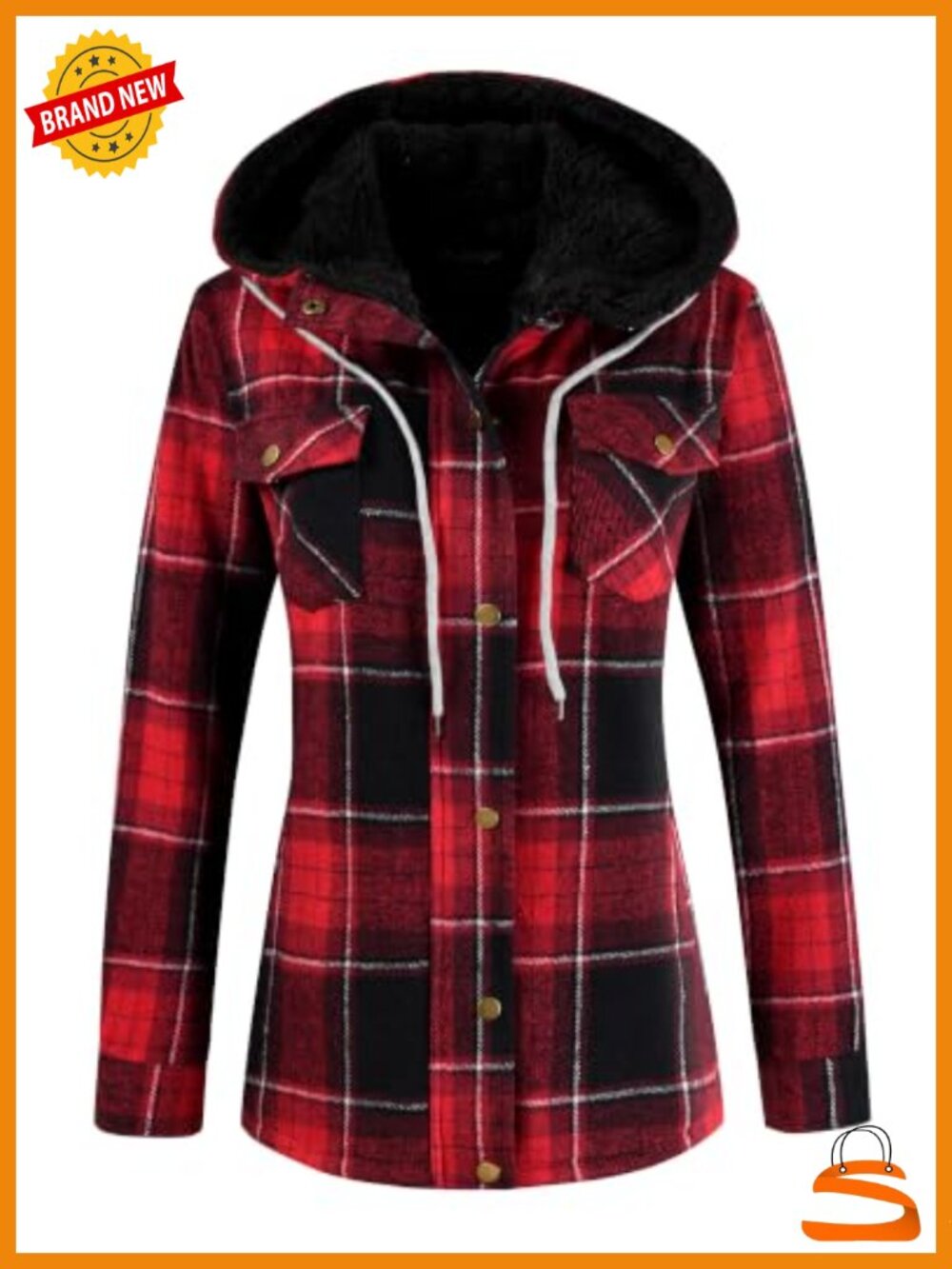 Women's Plaid Sherpa Lined Hooded Fleece Jacket